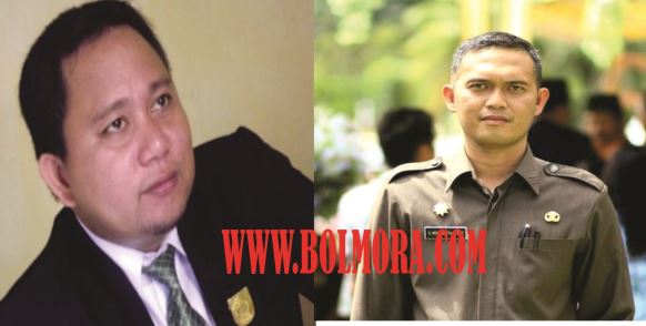 Anggota DPRD Juran Debby Mokolanut dan Kasatpl-PP Kotamobagu Sahaya Mokoginta