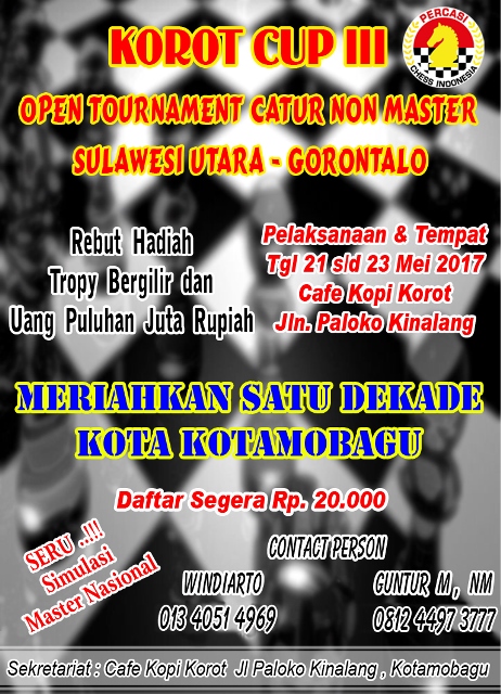 Meriahkan HUT ke-10 Kotamobagu, Kafe Korot Gelar Turnamen Catur non Master se-SulutGo