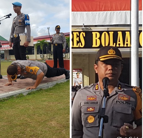 Kapolres Bolmong Ambil Sikap “Push Up dan Squat Jump” di Hadapan Anggota yang Terlambat