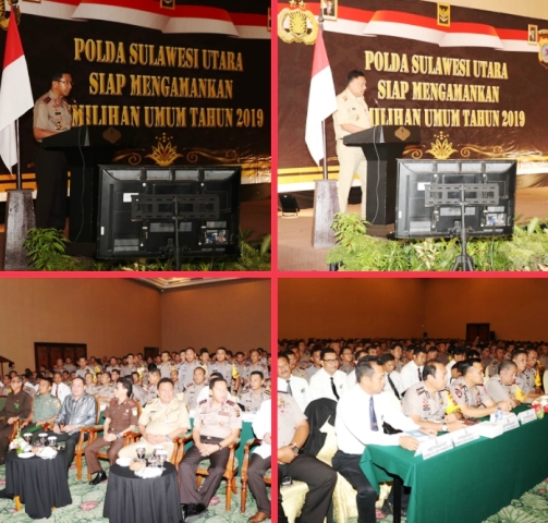 Kapolda Sulawesi Utara Irjen Pol Dr. Sigid Tri Hardjanto, SH, MSi, membuka acara pembekalan kepada personel Polda Sulut, terkait pengamanan Pemilu 2019