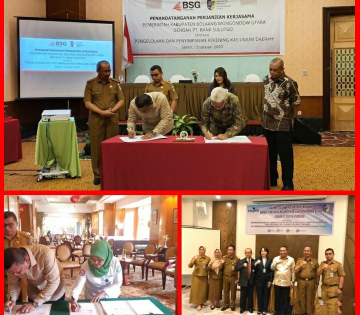 Bupati Bolmut Tandatangani Perjanjian Kerja Sama dengan Bank SulutGo, PT Taspen dan BPJS Kesehatan