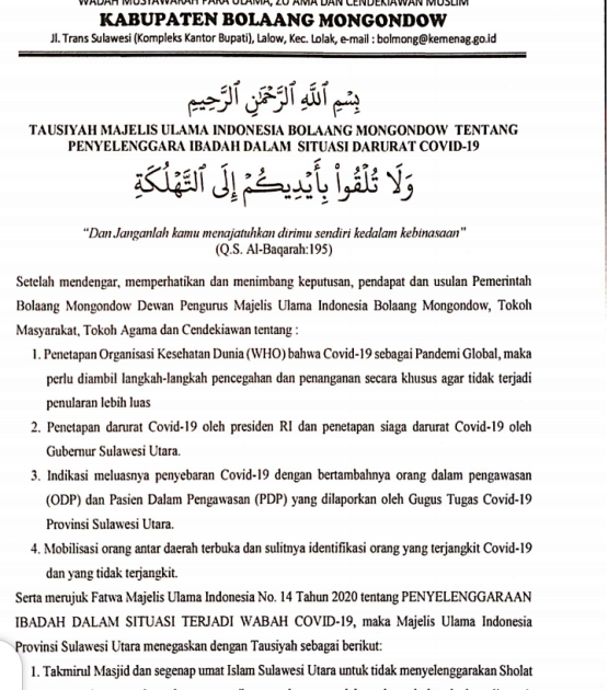 Salat Jumat di Bolmong Ditiadakan