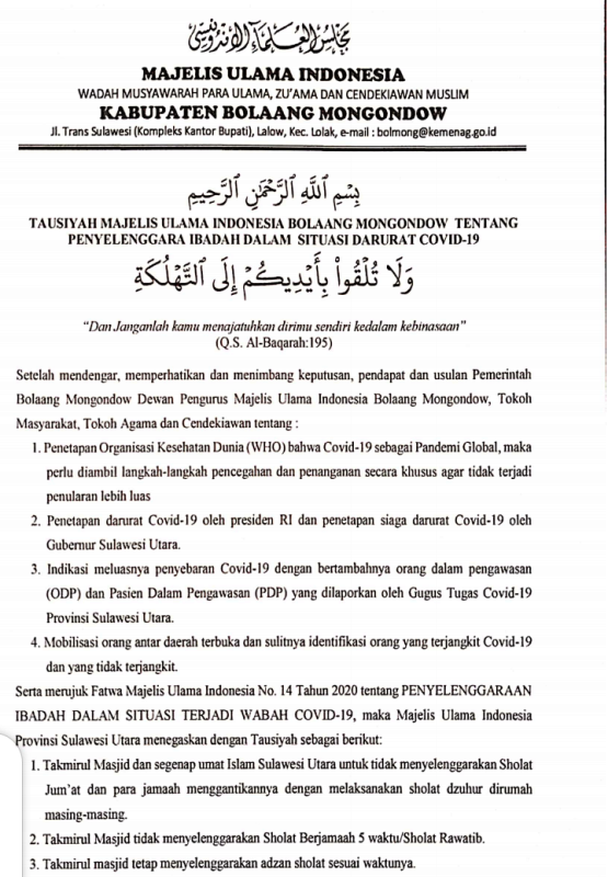 Salat Jumat di Bolmong Ditiadakan