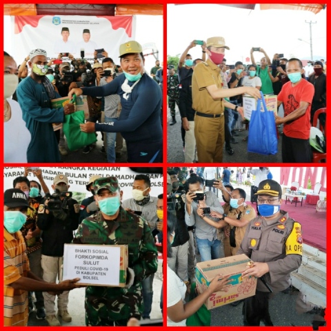 Wagub Bersama Forkopimda Sulut Bagi-bagi Sembako kepada Masyarakat di Pesisir Pantai Bolsel