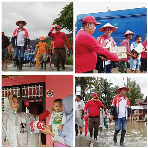 Bupati dan Wabup Bolsel Pantau Lokasi Banjir Sekaligus Menyerahkan Bantuan Logistik