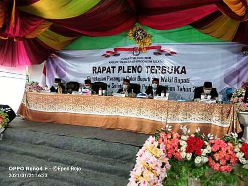 KPU Bolsel Gelar Rapat Pleno Penetapan Paslon Bupati Terpilih pada Pilkada Tahun 2020