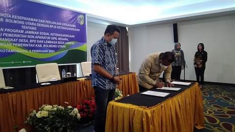 Pemkab Bolmut dan BPJS Ketenagakerjaan Tandatangani Kerja Sama Terkait Penerapan Program Jaminan Sosial