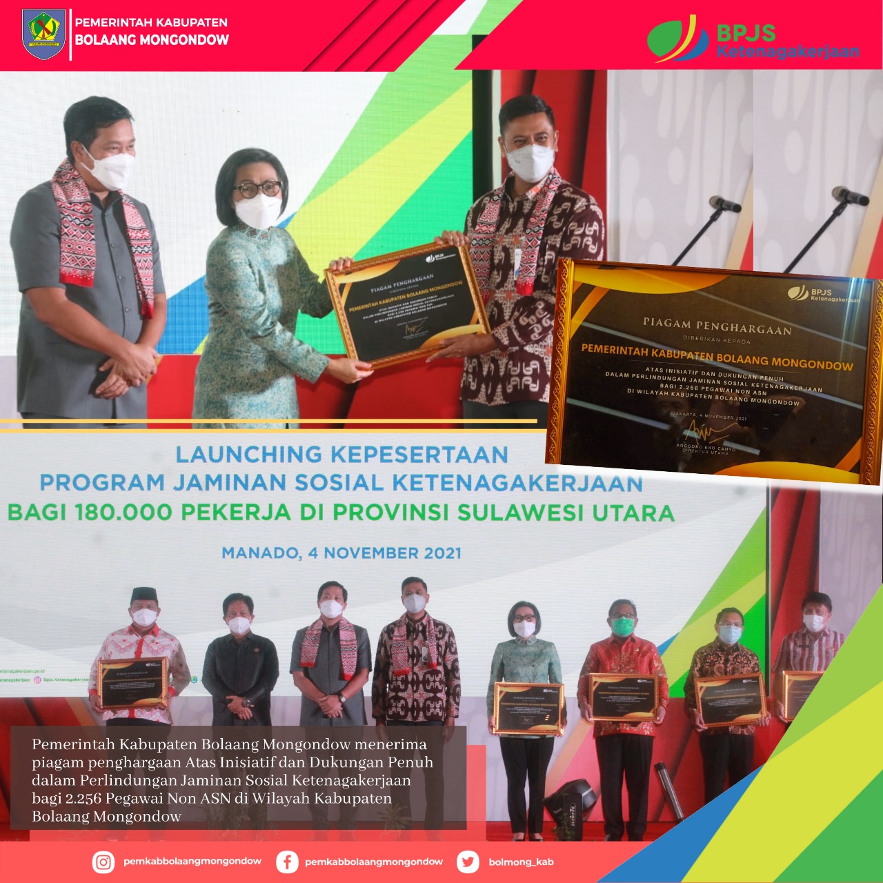 Bupati Yasti Terima Penghargaan BPJS Ketenagakerjaan