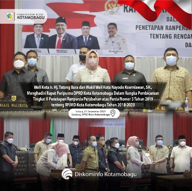 Wali Kota Kotamobagu Hadiri Paripurna Penetapan Ranperda Perubahan RPJMD 2018-2023