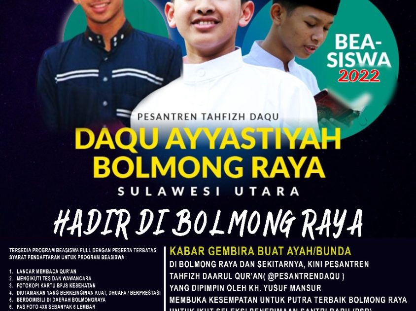 Pesantren Tahfizh Daarul Qur’an Ayyastiyah Cabang BMR Buka Pendaftaran Santri Baru Tahun 2022