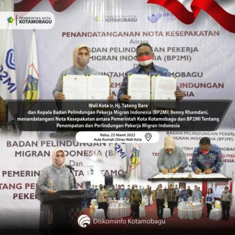 Pemkot Kotamobagu dan BP2MI Tandatangani Nota Kesepakatan Tentang Pelindungan PMI
