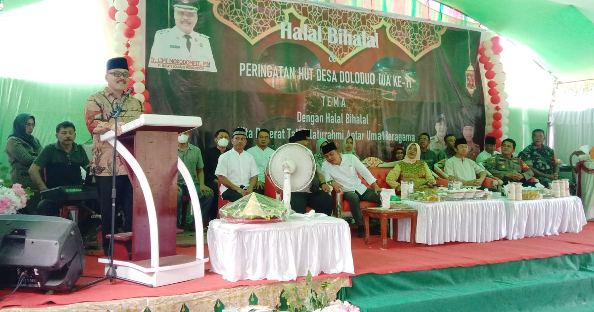 Pj Bupati Bolmong Limi Mokodompit saat sambutan di acara halal bihalal