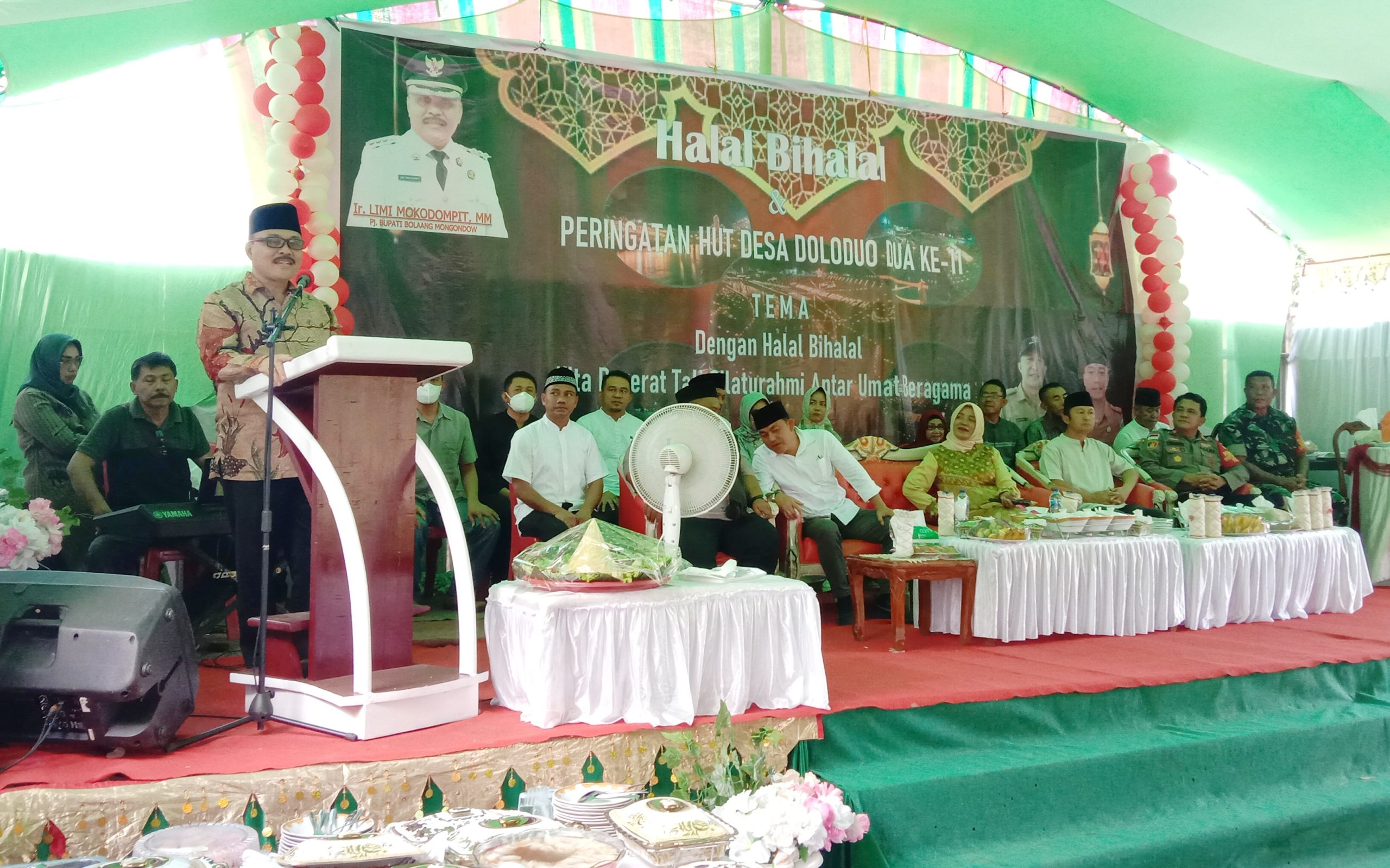 Pj Bupati Bolmong Limi Mokodompit saat sambutan di acara halal bihalal