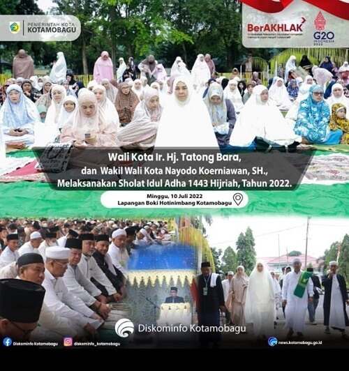 Wali Kota dan Wakil Wali Kota Sholat Idul Adha di Lapangan Boki Hotinimbang