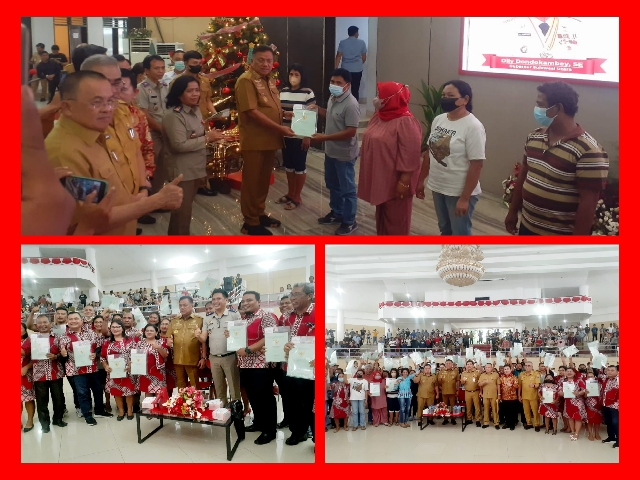 Gubernur Sulut Serahkan Sertifikat Tanah Hibah Eks HGU kepada Ratusan Warga Desa Kalasey Dua