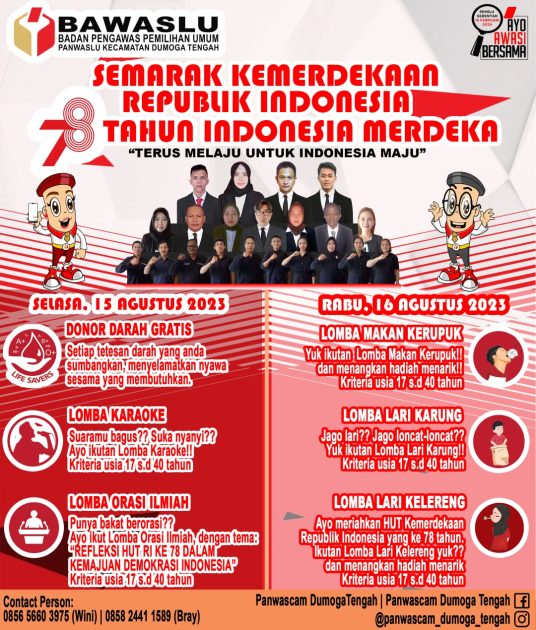 Ramaikan HUT RI ke-78, Yuk Ikut Lomba Yang Digelar Panwascam Dumoga Tengah