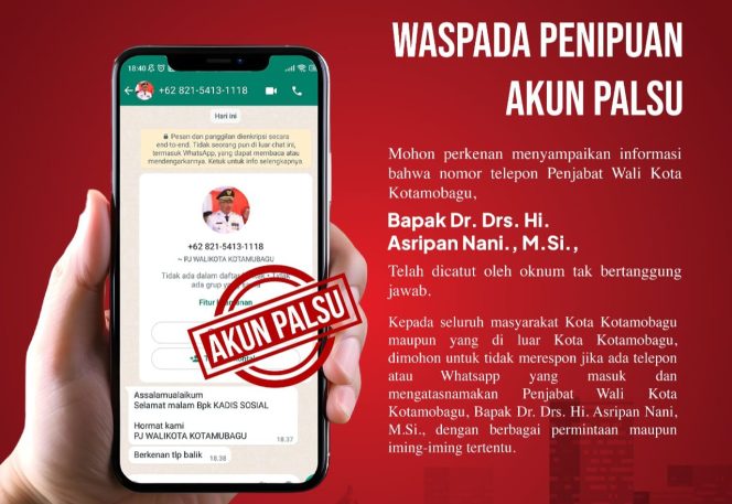 Nama Penjabat Walikota Kotamobagu Dicatut Dalam Penipian, Warga Diimbau Waspada