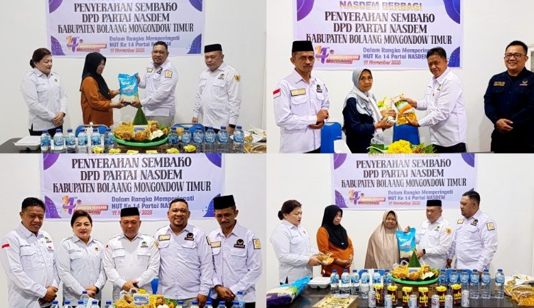 DPD NasDem Boltim Rayakan HUT ke-14 Partai Dengan Berbagi Sembako